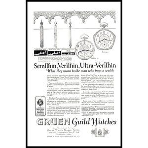 1924 Gruen Guild Watches Vintage Print Ad Pocket Watch Empire Pentagon Wall Art
